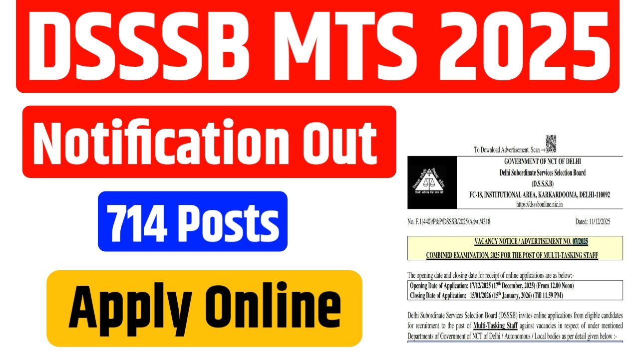 DSSSB MTS Recruitment 2025 Notification, Apply Online